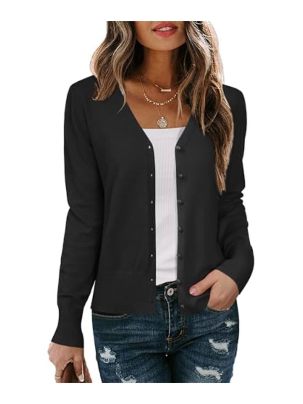 Women's Long Sleeve V Neck Button Down Knit Cardigan Shrug